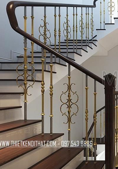 Mẫu cầu thang gỗ sắt tân cổ điển